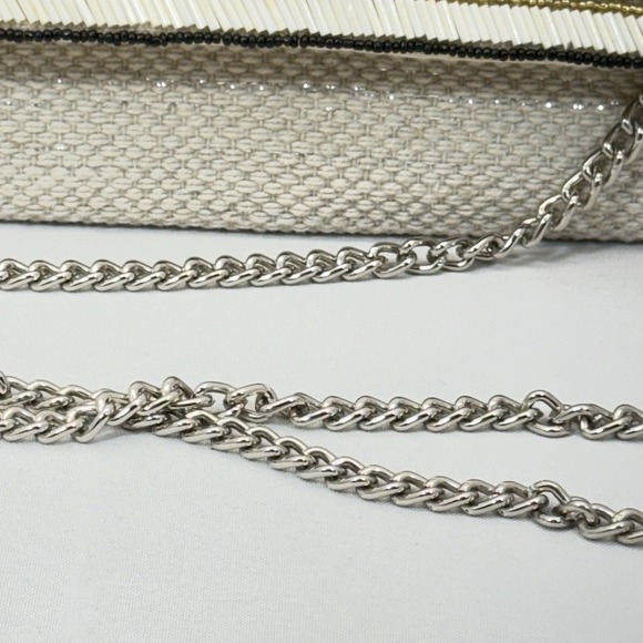 America & Beyond‎ Beaded Chevron Clutch Crossbody Bag White Gold Black NWOT
